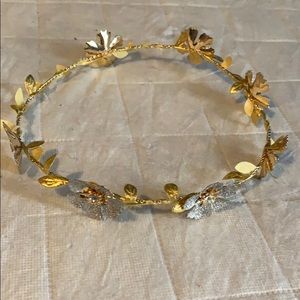 Gold Headband with Silver, Sparkling flowers